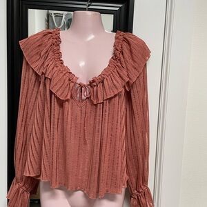 Anthropologie Terracotta Ribbon Detail Blouse